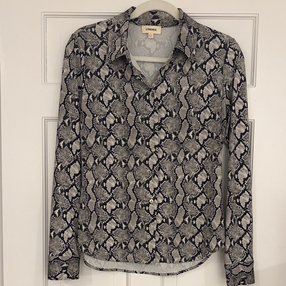 L'AGENCE Monochrome Snake Print Button Down Shirt
